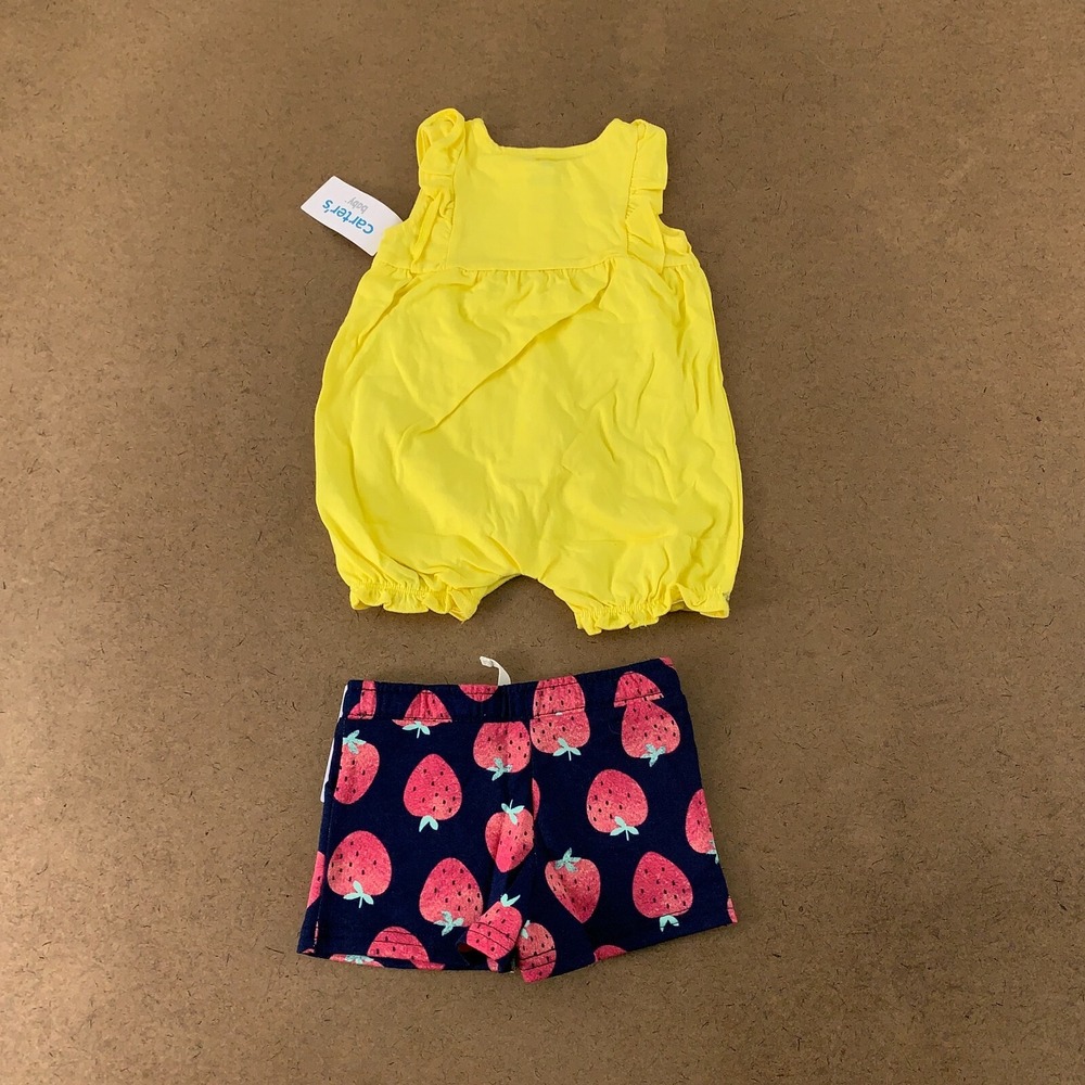 Carter's Baby Size 6 Months Blue Strawberry Shorts & Yellow Romper 2 Pieces NWT - Picture 6 of 6
